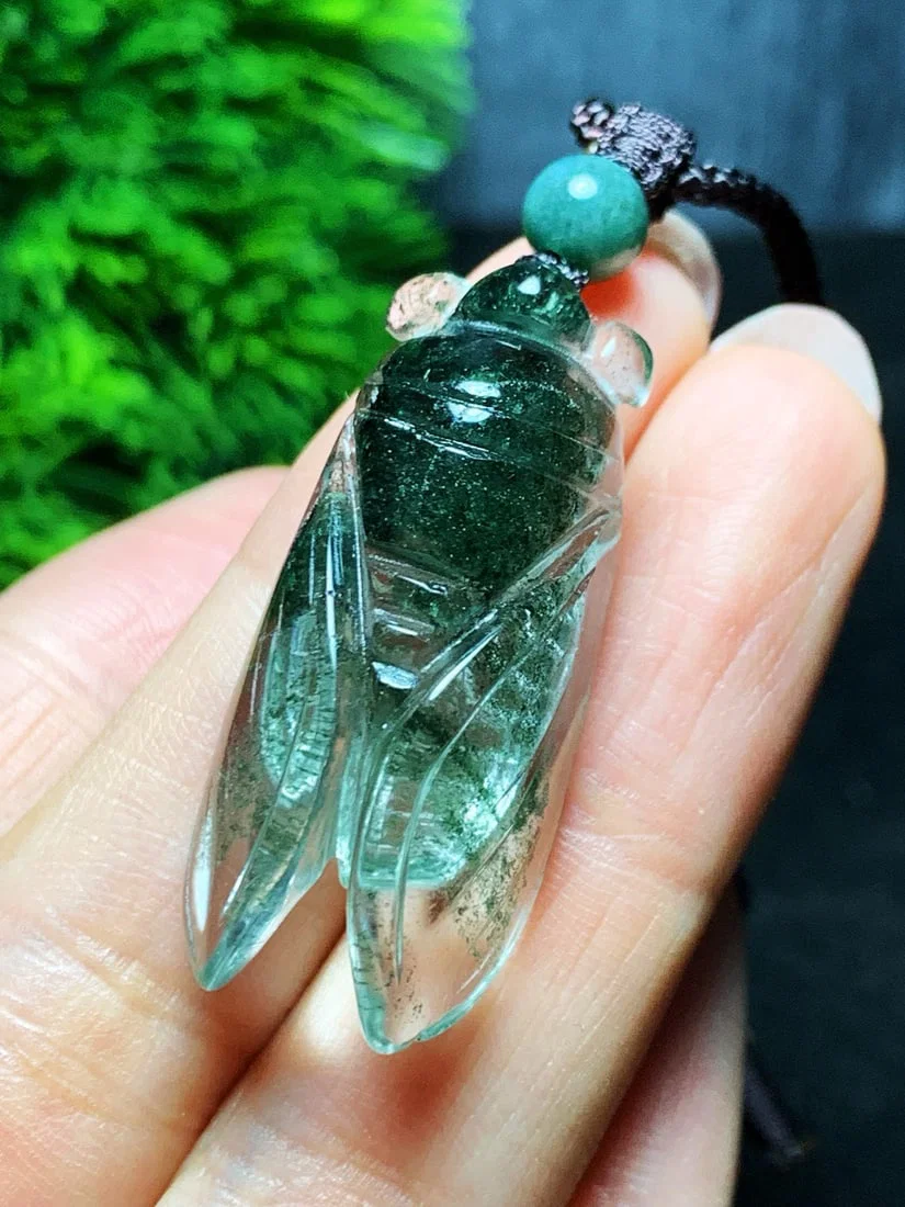 Natural Green Phantom Cicada Pendant