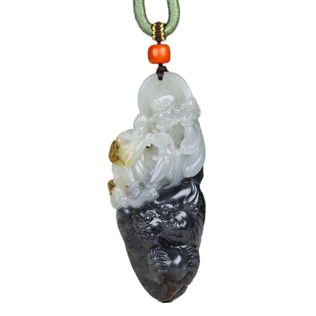 Natural Hetian Jade Hand-Carved Buddha Pendant w Ksitigarbha