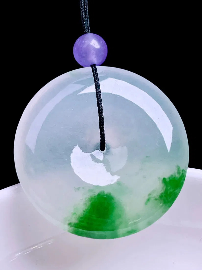 Natural Ice Floating Green Flower Jadeite Safety Buckle Pendant