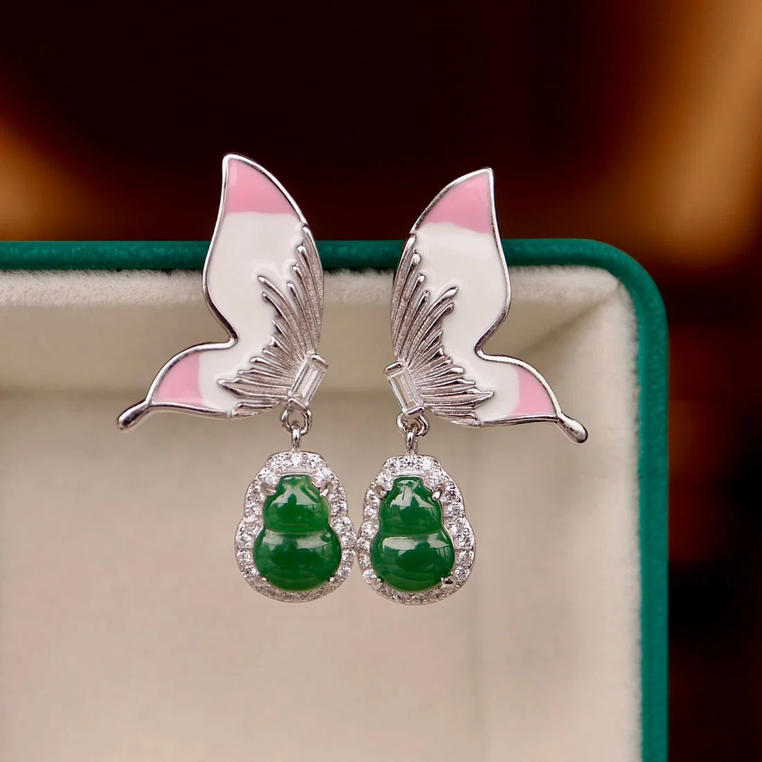 Natural jadeite butterfly earrings