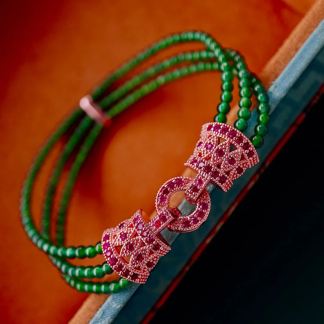 Natural jadeite millet bead three-strand chain bracelet