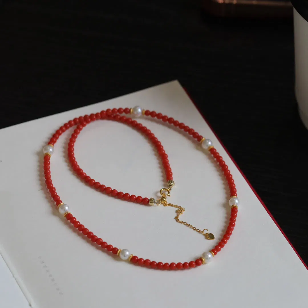 Natural red coral necklace and bracelet dual-use style