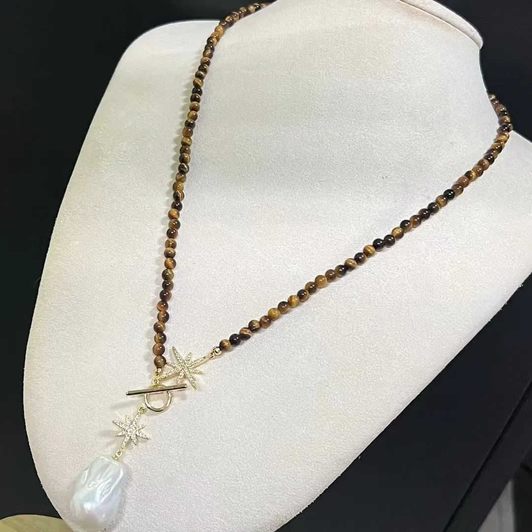 Natural tiger eye pearl necklace