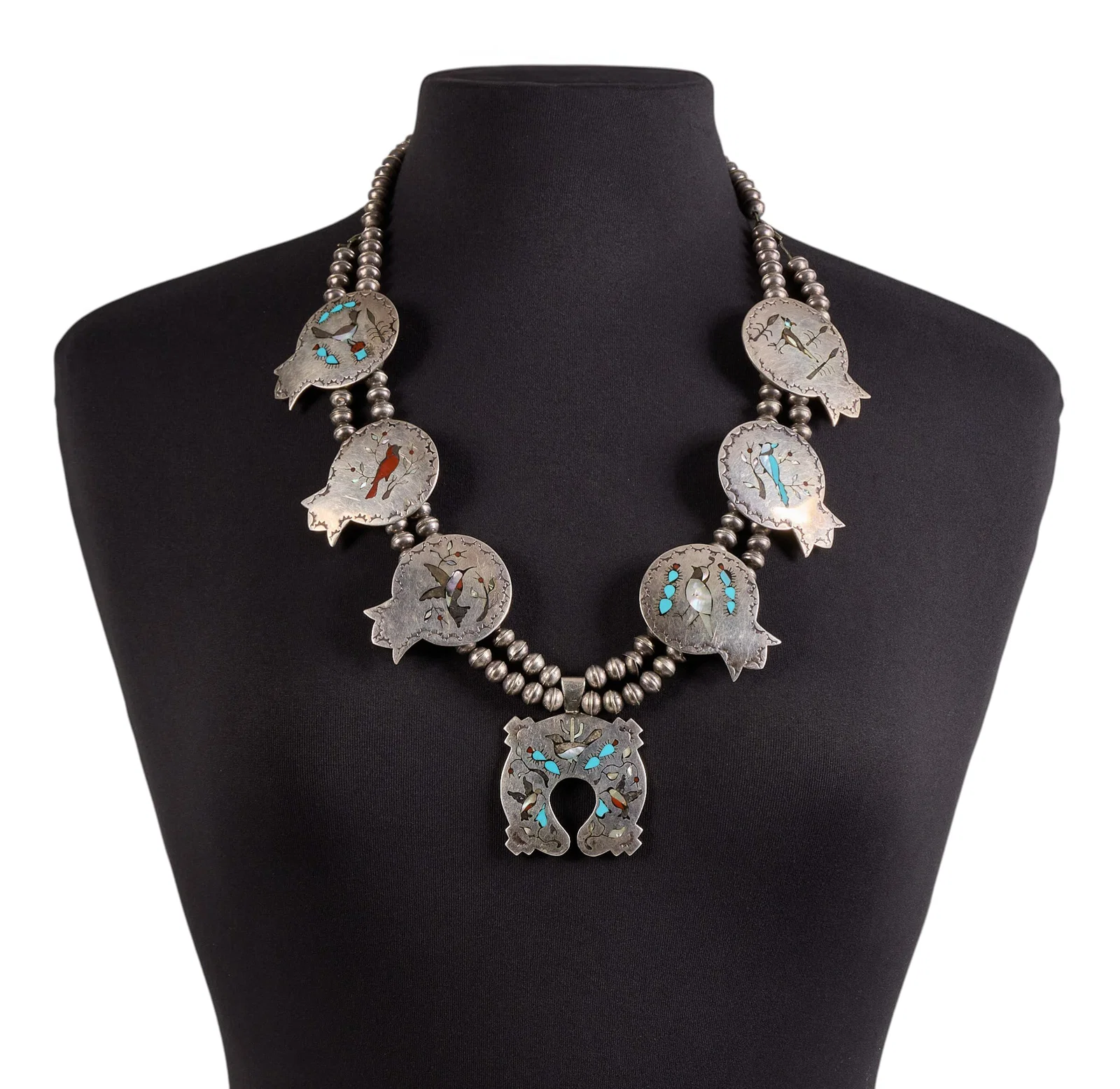 Navajo Sterling & Multi-Stone Inlay Bird Squash Blossom