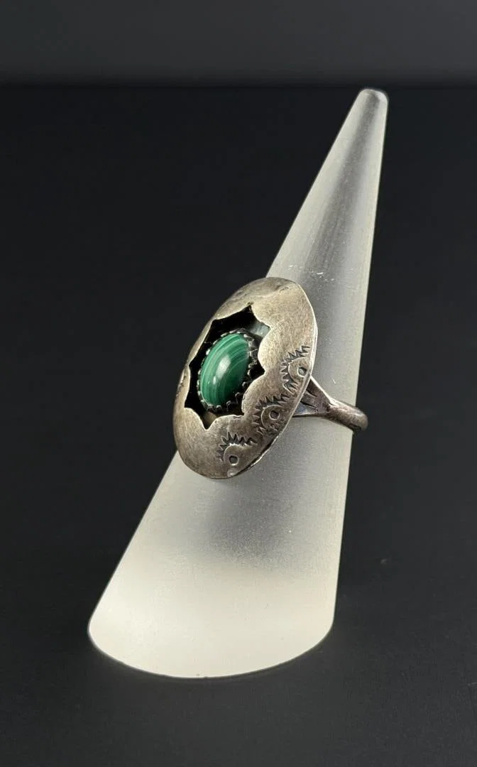 Navajo Sterling Silver Shadowbox Malachite Ring