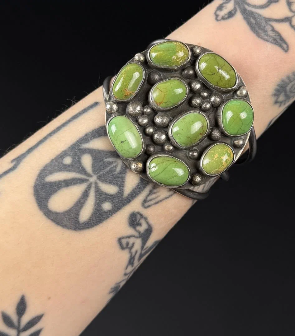 Navajo Sterling Turquoise Cluster Bracelet
