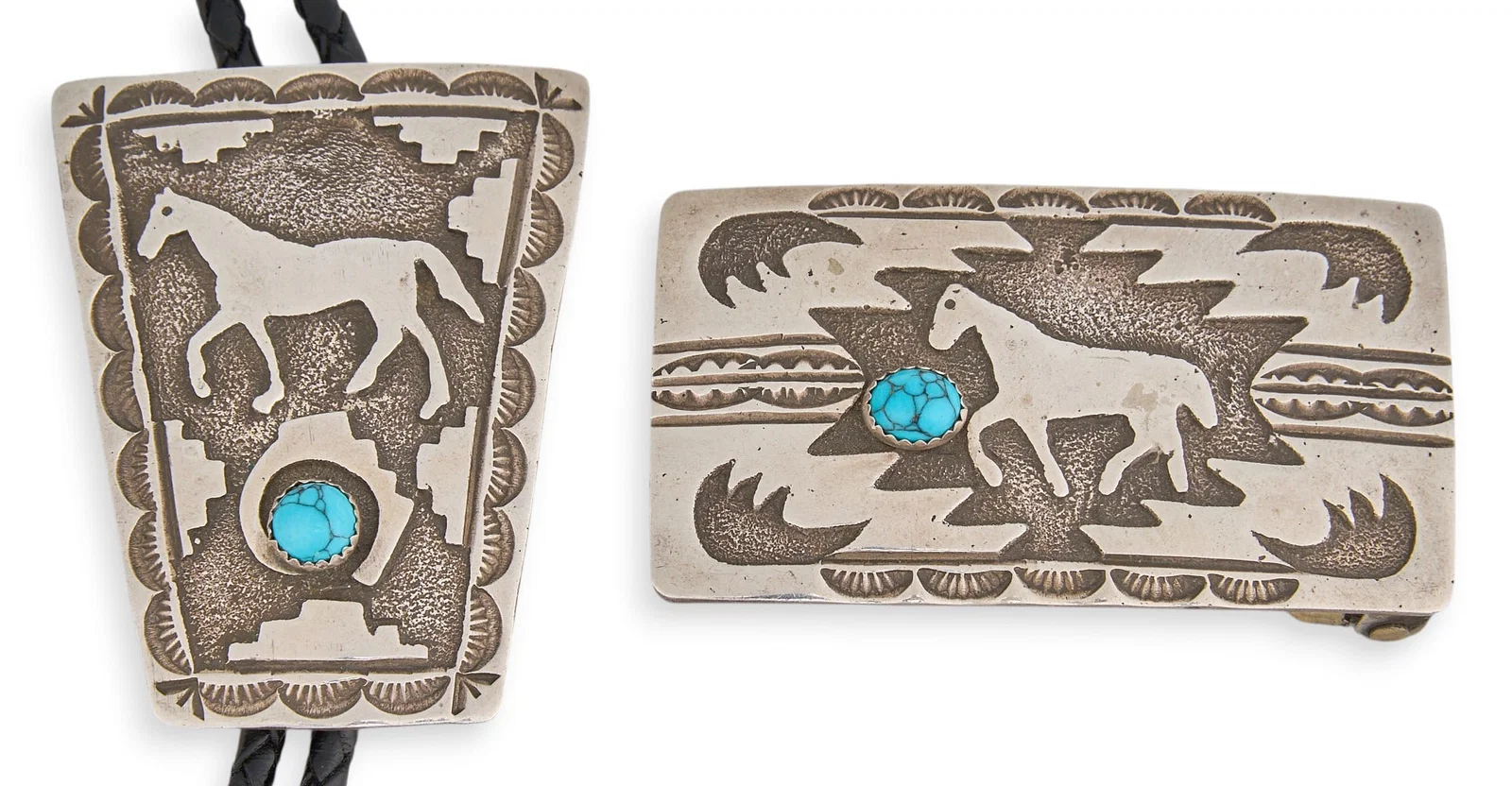 Navajo Sterling & Turquoise Horse Bolo and Buckle