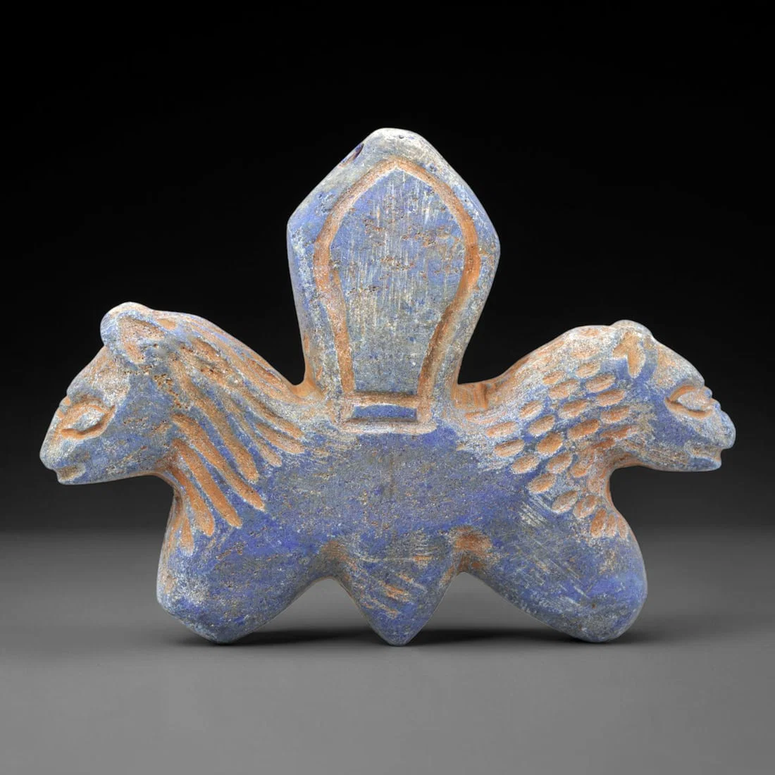 Near Eastern Lapis Lazuli Plaque - Tribal Art Two Zoomorphic Head Relief, 30ZA