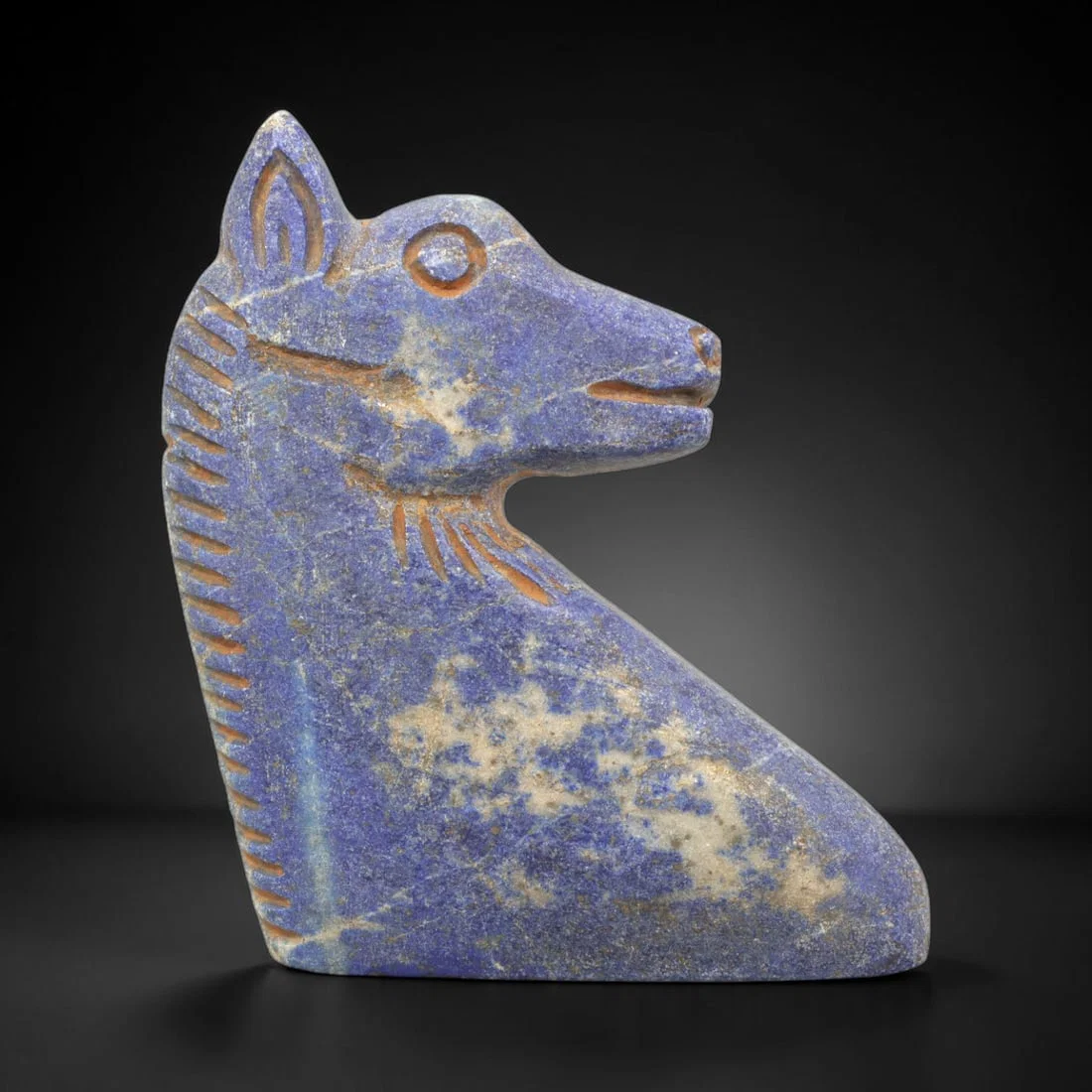 Near Eastern Lapis Lazuli Plaque - Tribal Art Zoomorphic Canid Head Relief, 33ZA