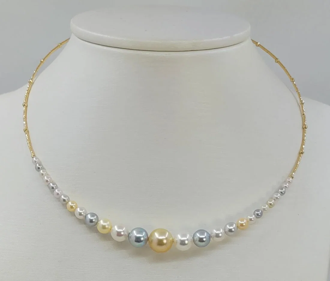 Necklace - 18 kt. Yellow gold - 3x10mm Akoya Pearls