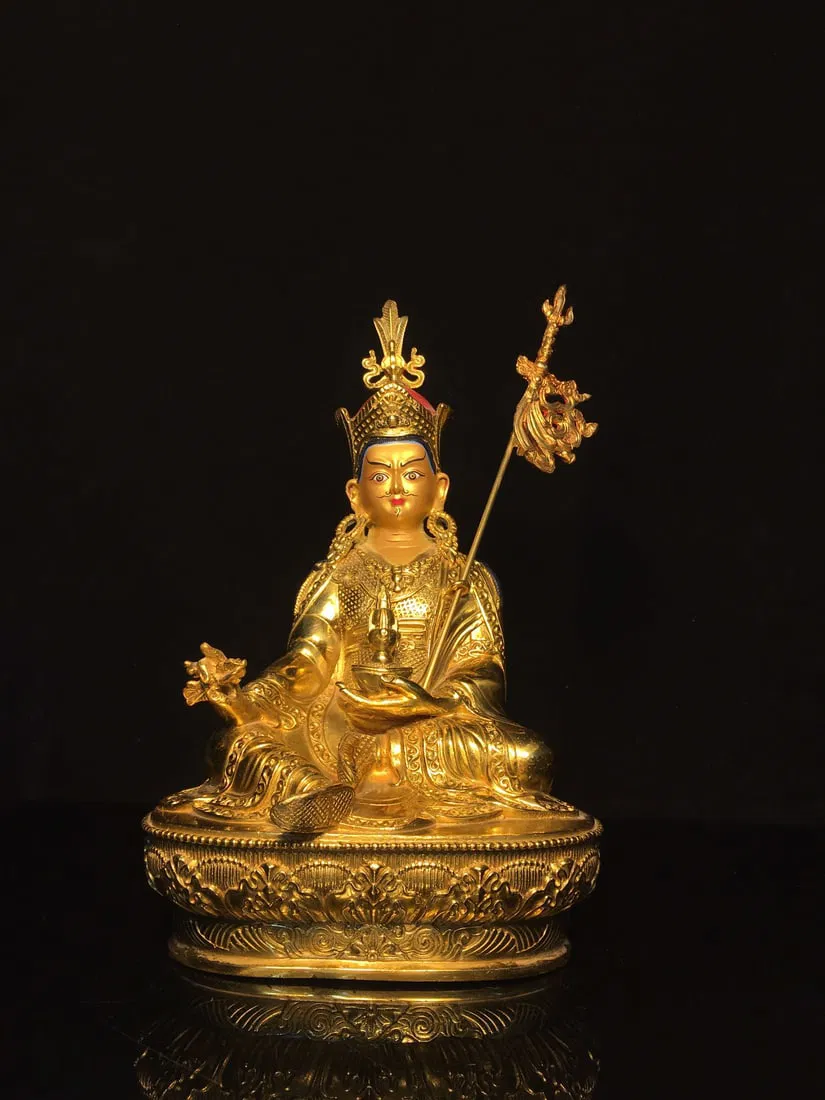 Nepalese craftsmanship, gold-painted face of Padmasambhava