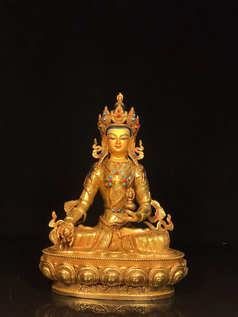 Nepalese gold-painted face Ksitigarbha Bodhisattva statue