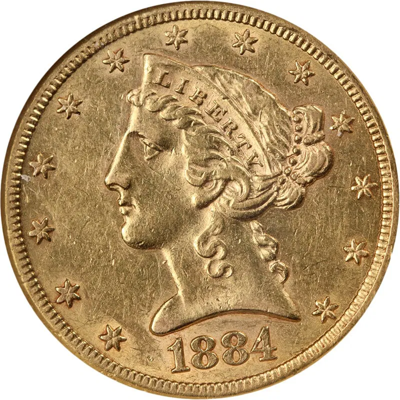 NGC AU55 1884-CC Liberty $5 Gold Coin Key Date Carson City