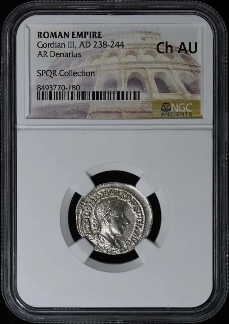 NGC AU55 Denarius of Gordian III Roman Imperial Silver Coin
