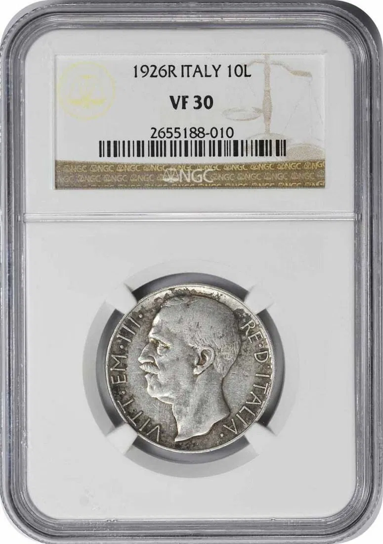 NGC Graded VF30 1926 Italy 10 Lira Coin