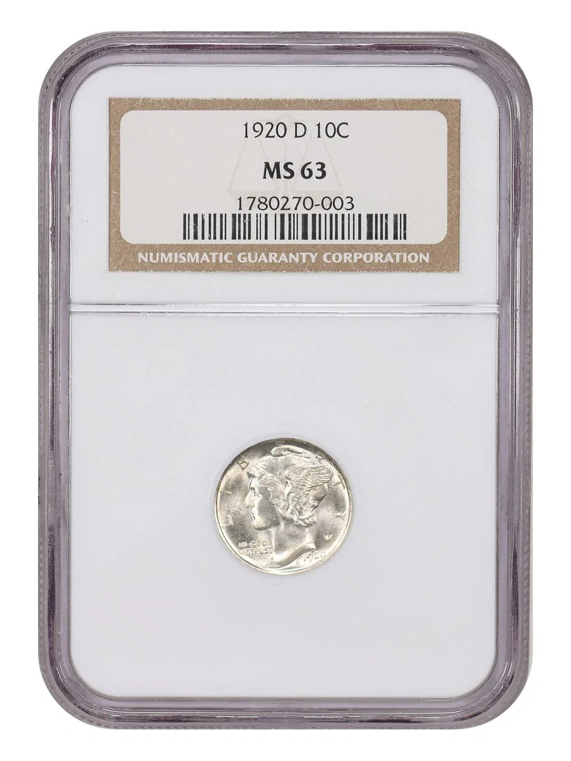 NGC MS63 1920 Denver Mercury Dime Ten Cent Uncirculated Coin