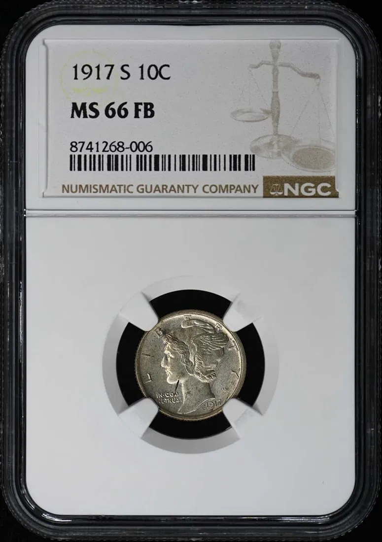 NGC MS66FB 1917 San Francisco Mercury Dime Ten Cent Coin