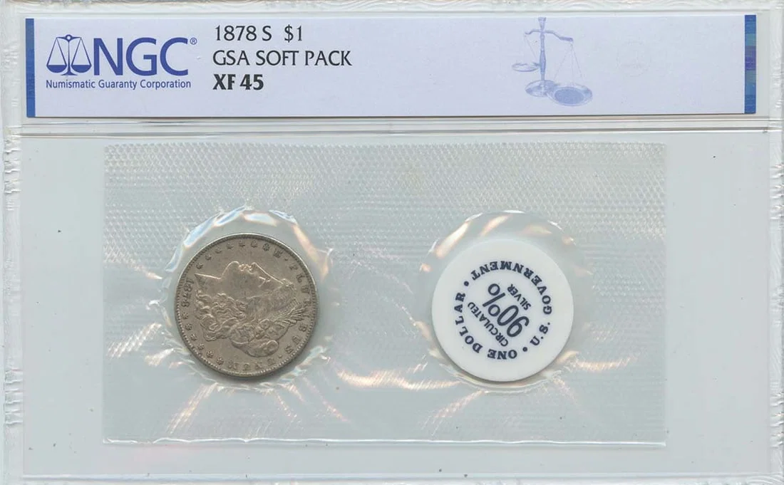 NGC XF45 1878 San Francisco Morgan Silver Dollar GSA Soft Pack