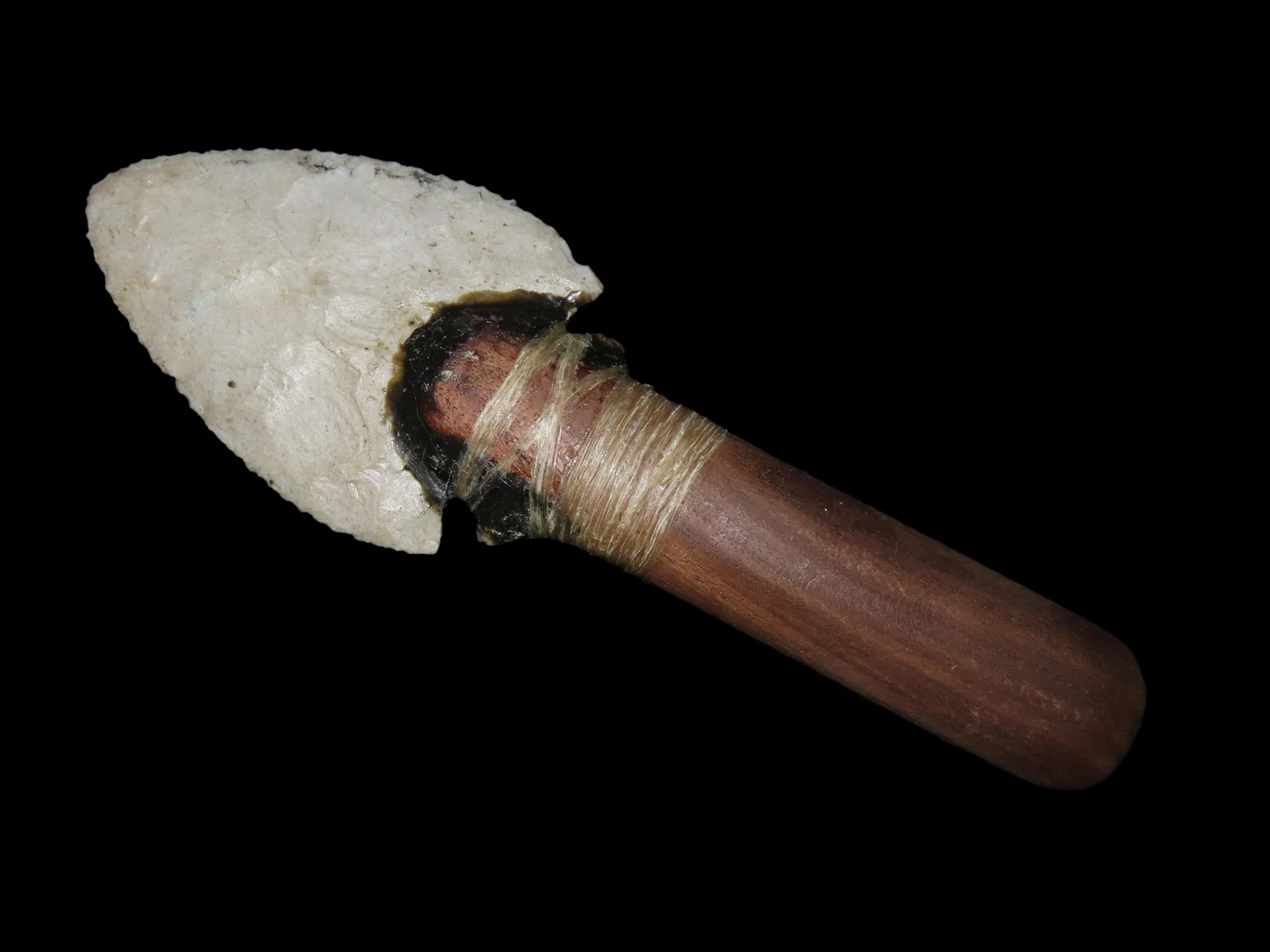 Nice Hafted Arrowhead Handled Knife, Correctly done with Sinew & Pitch, Wooden handle, Put together