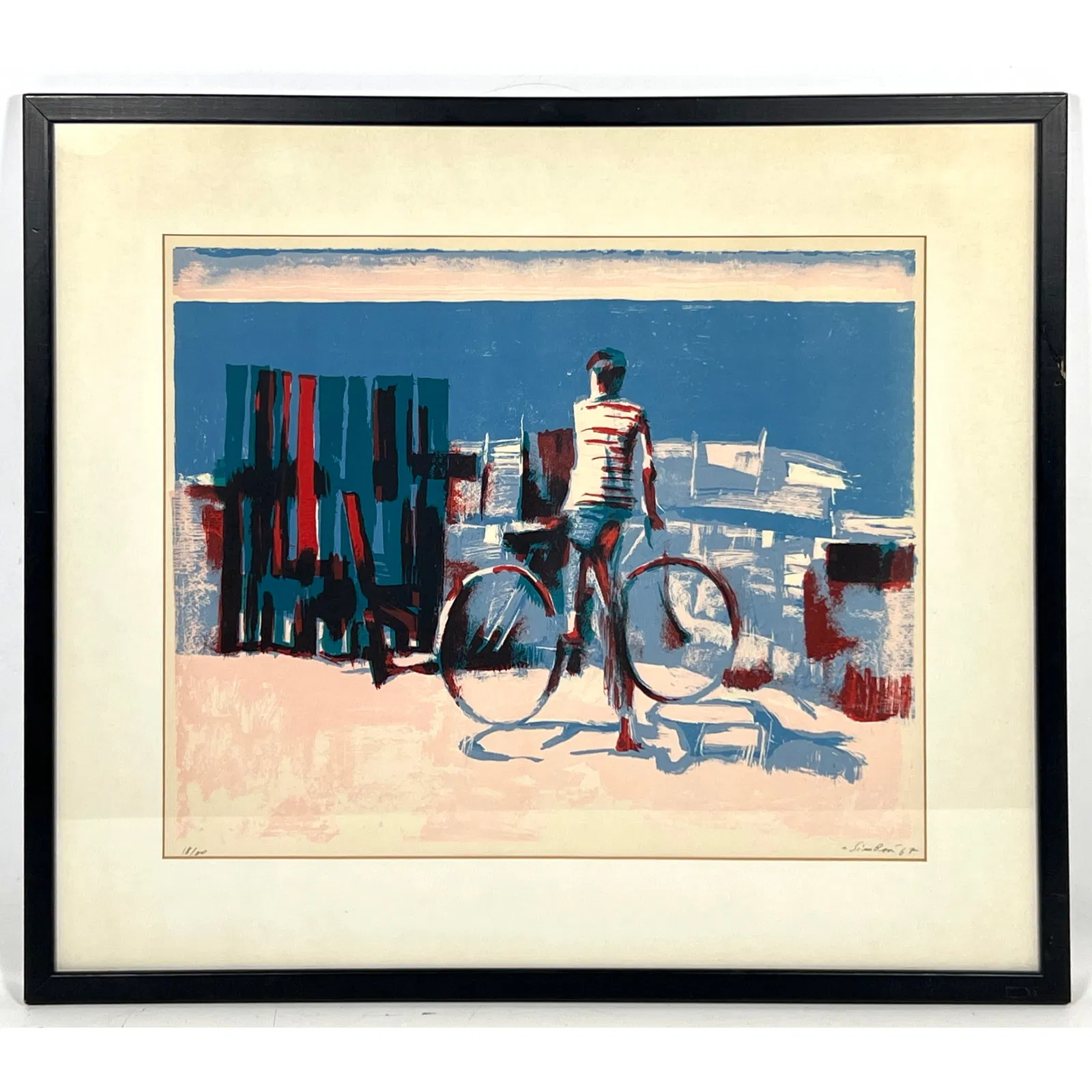 NICOLA SIMBARI "Bike Rider" lithograph. Pencil signed, numbered 18/100, dated 67. Assoc American Art
