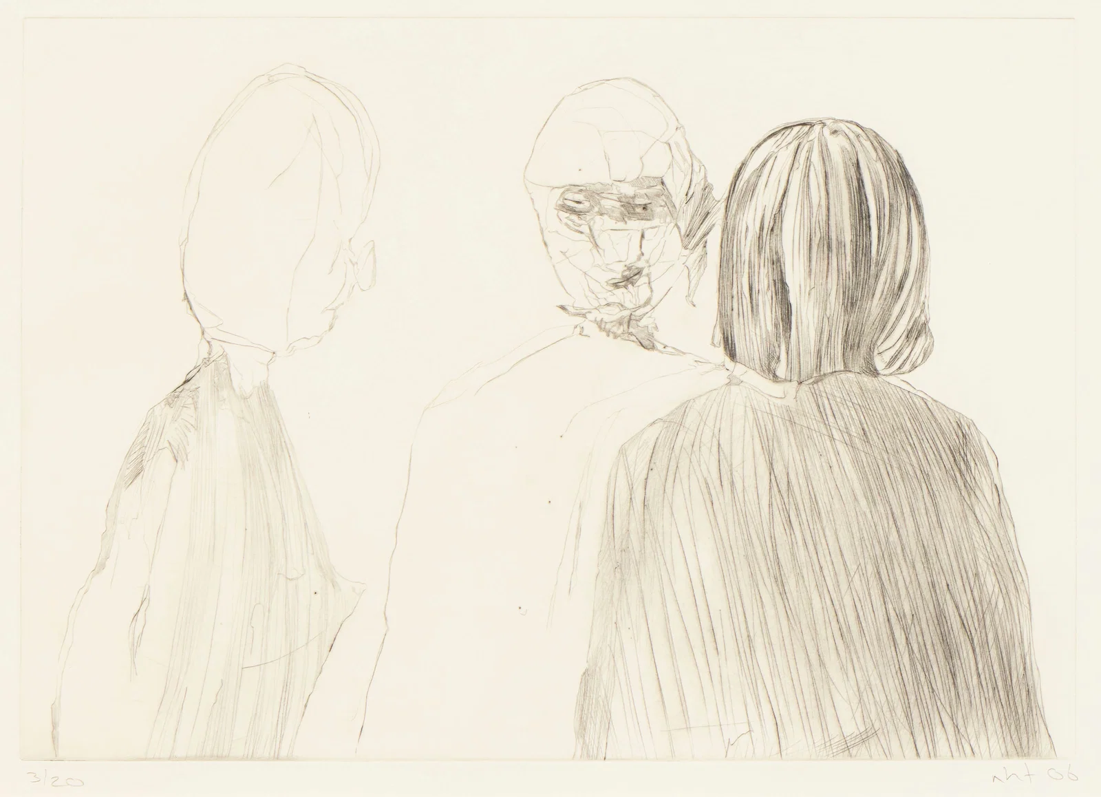 NICOLA TYSON, (British, b. 1960), Gossip, 2006, drypoint on paper, sight: 11 3/4 x 16 1/4 in.,