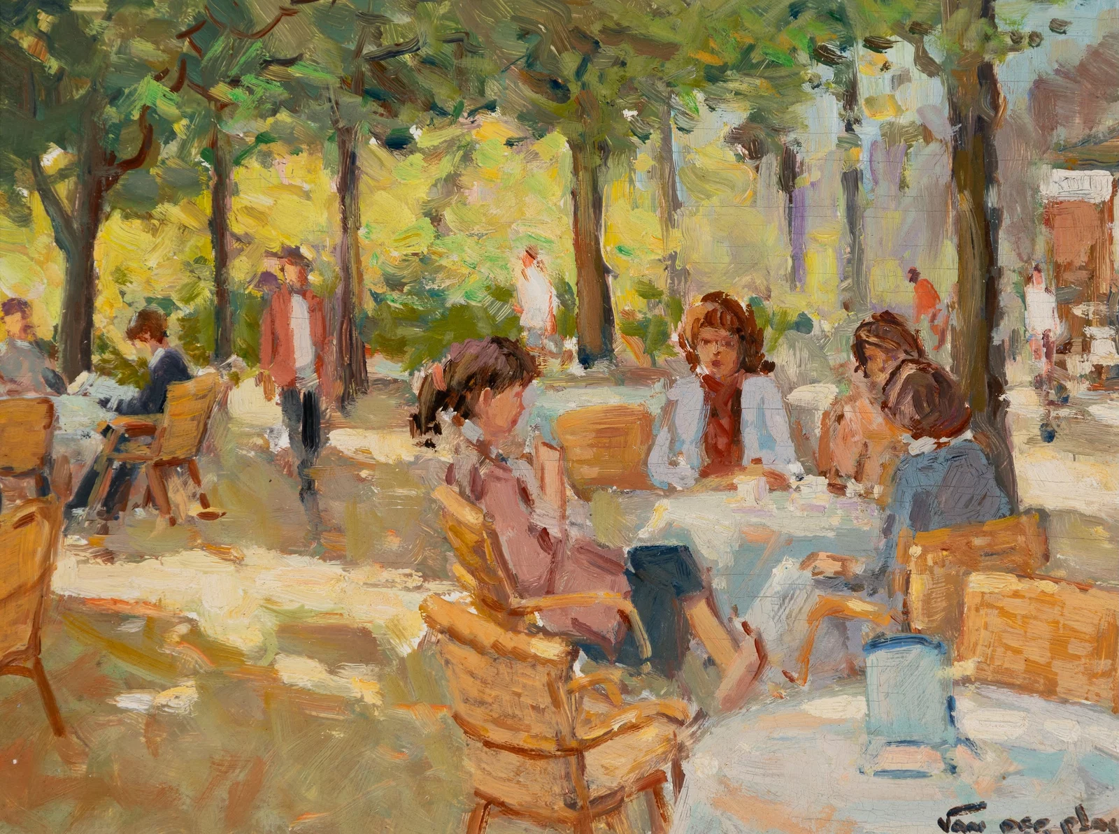 Niek Van der Plas (Dutch b. 1954), Cafe, Oil on board, framed