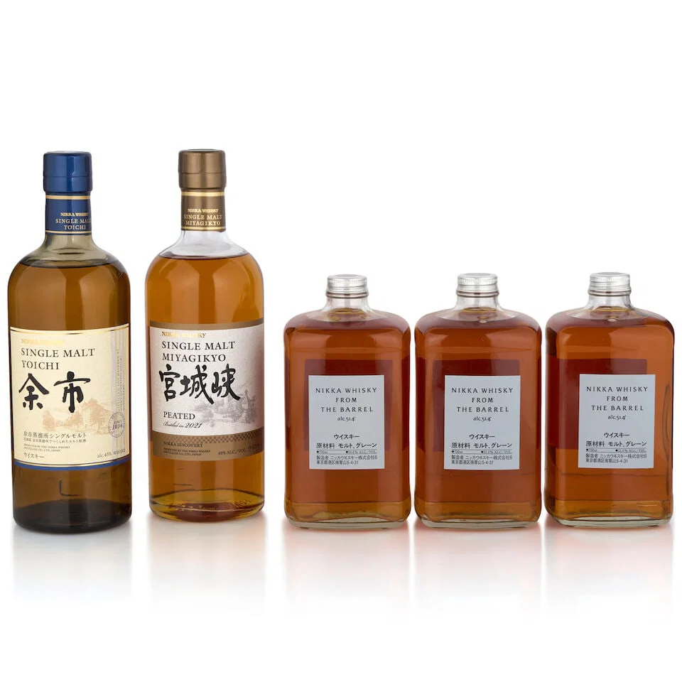 Nikka Miyagikyo (1 bottle, 750ml) Nikka Whisky From the Barrell (3 bottles, 750ml) Nikka Yoich...