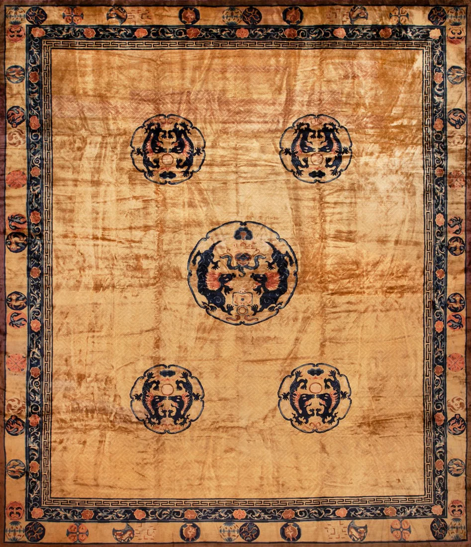 No Reserve - Antique Chinese Imperial Medallion Dragon Rug 17 ft 3 in x 14 ft 10 in (5.26 m x 4.52
