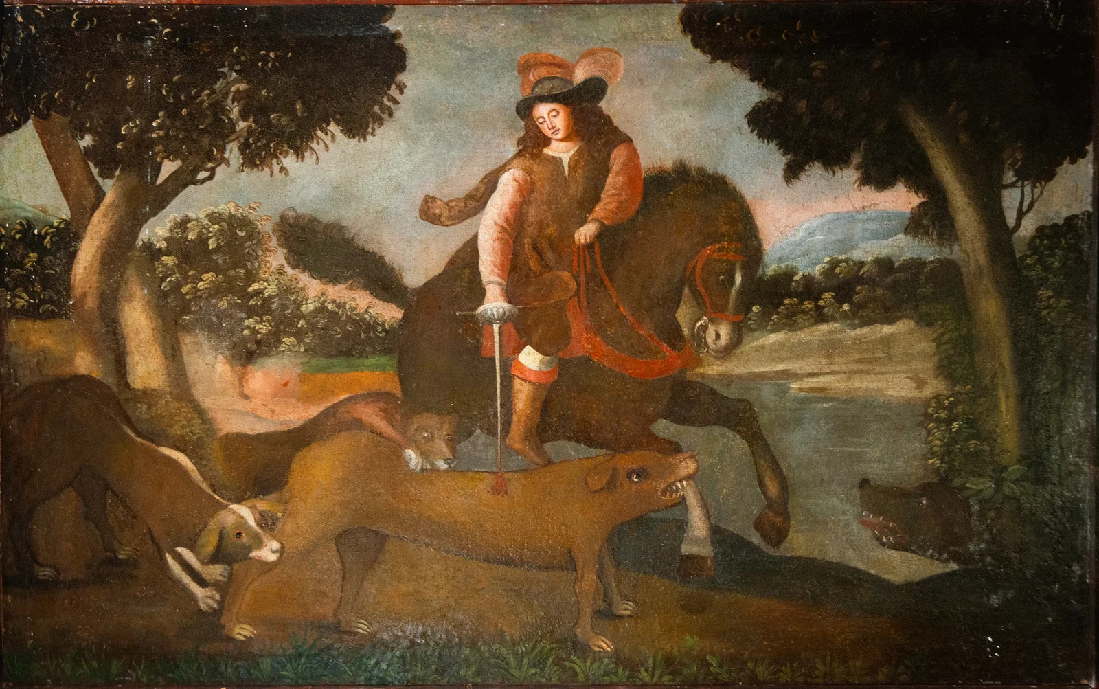 Nobleman on horseback with hunting dogs, European school, 18th century