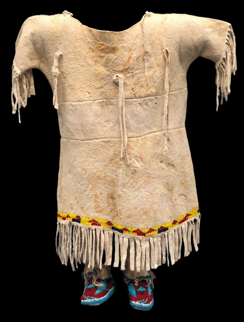 Northern Plains Toddler Dress With Beaded Moccasins Circa 1900