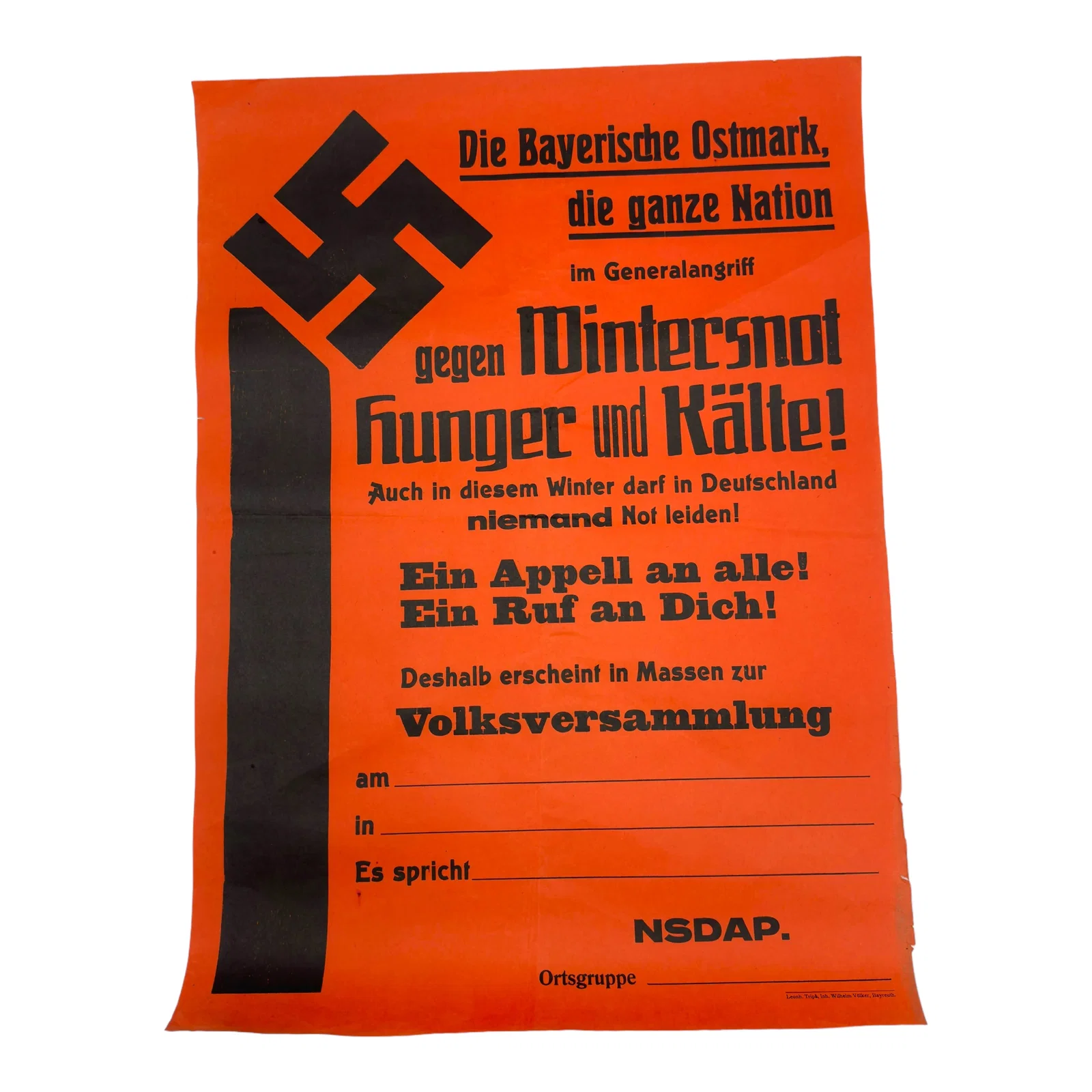 NSDAP WINTER RELIEF PROPAGANDA POSTER – GEGEN WINTERNOT, HUNGER UND KALTE!
