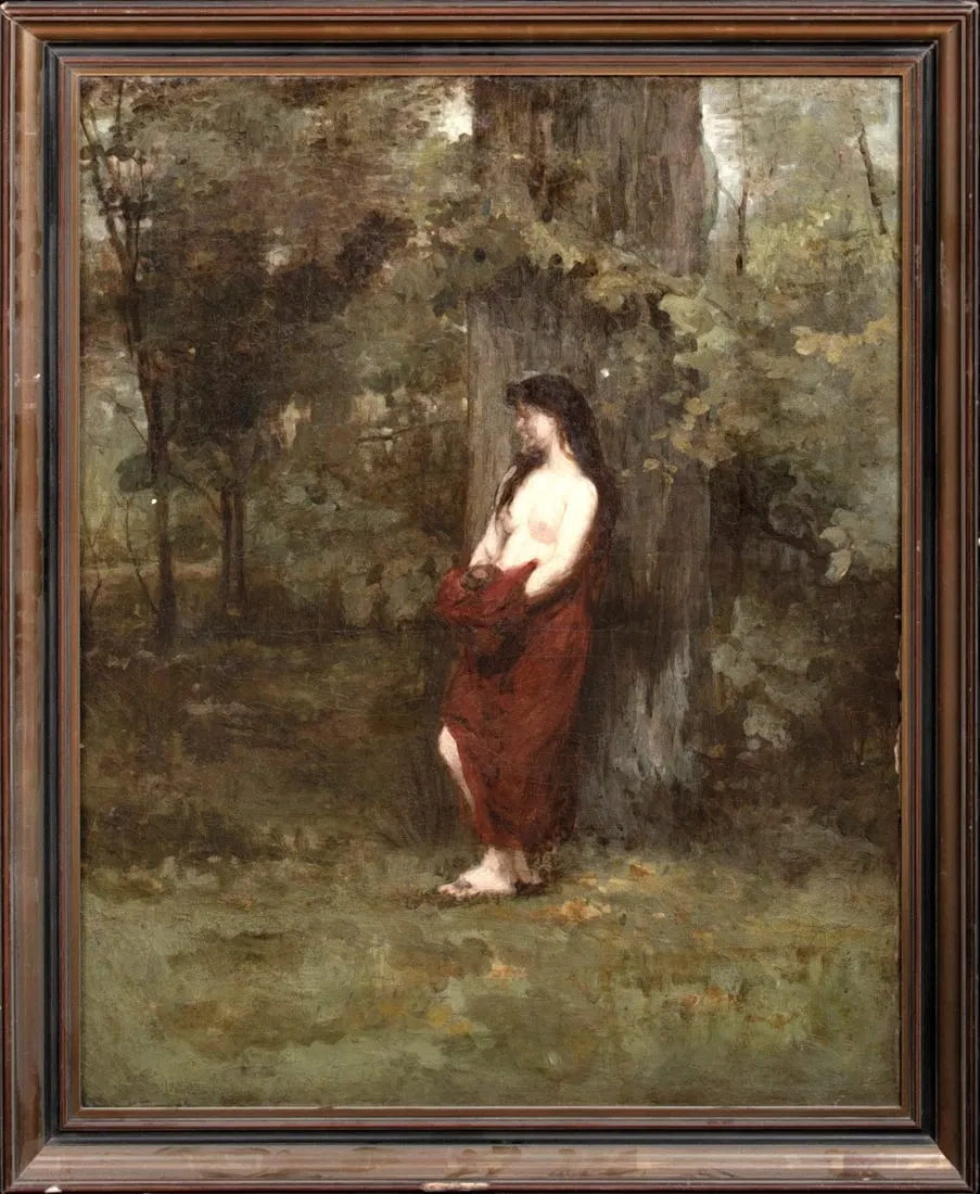 NUDE GIRL IN THE FOREST OIL PAINTING ATTRIBUTED TO JEAN-JACQUES HENNER