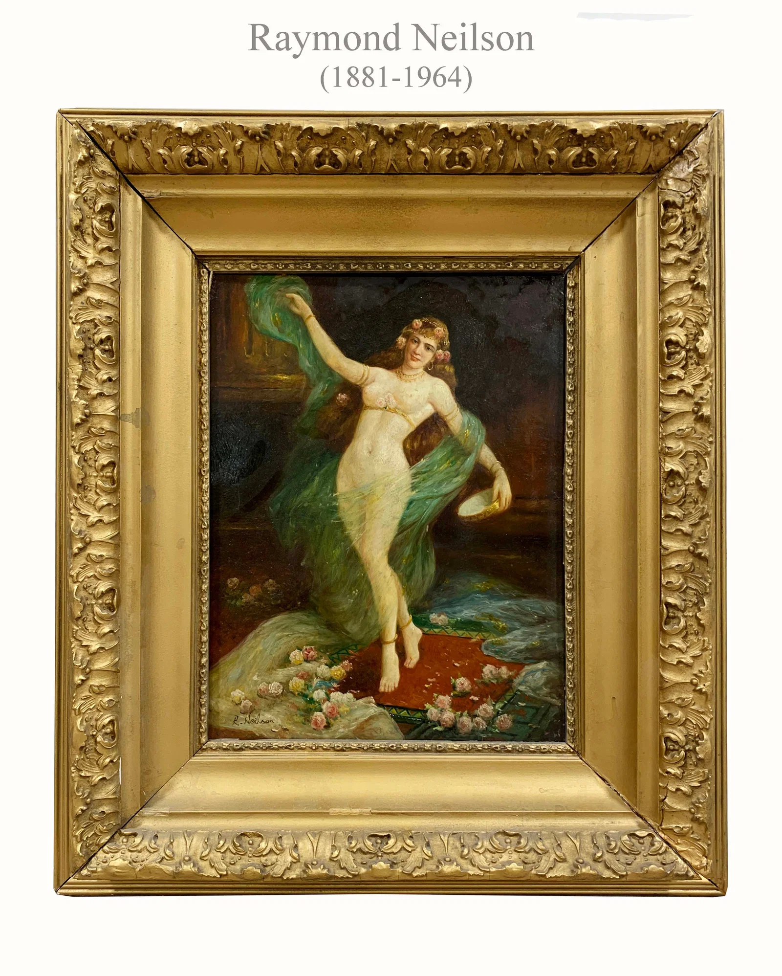 Nude Orientalist, An Oil On Board Painting By Raymond Neilson (1881-1964)