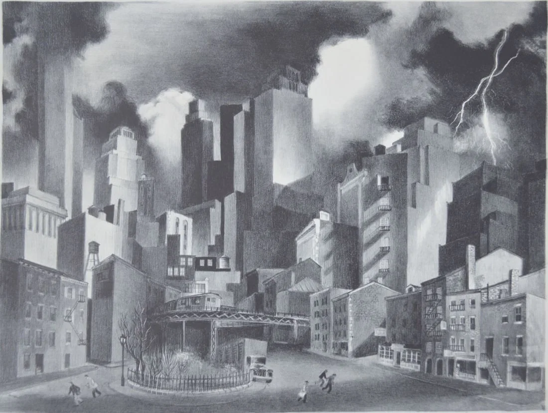 NYC CITYSCAPE ETCHING SIGNED LAFFERTY