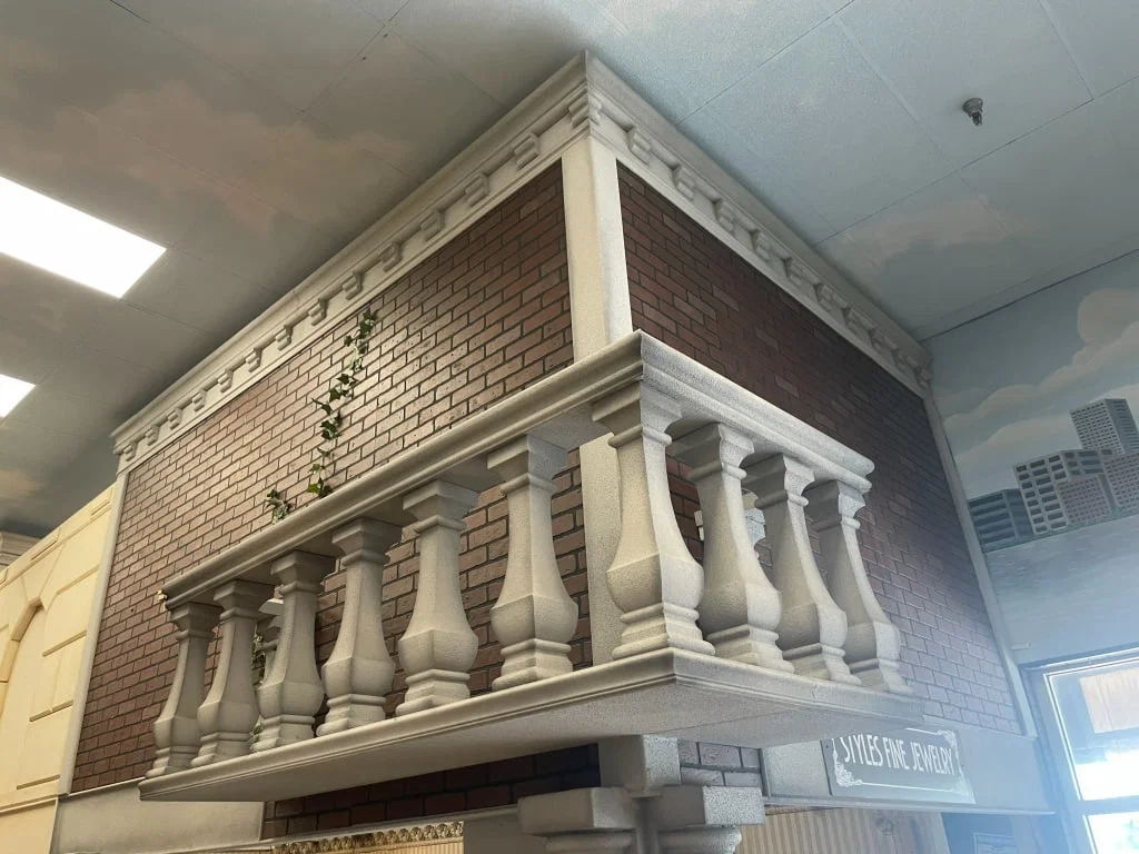 NYC INDOOR CITY FACADE CORNER RED BRICK W/ BALCONY