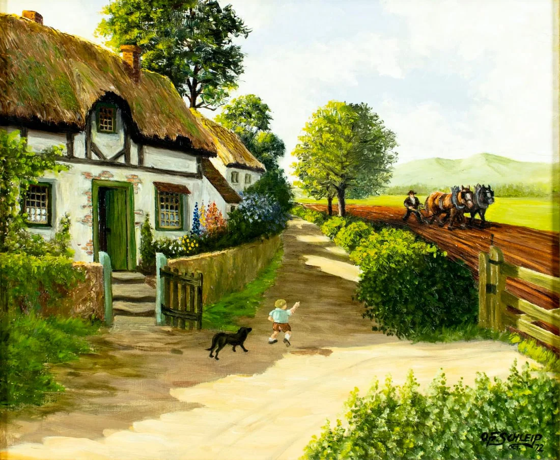 O F Schleip (UK,20C) oil painting