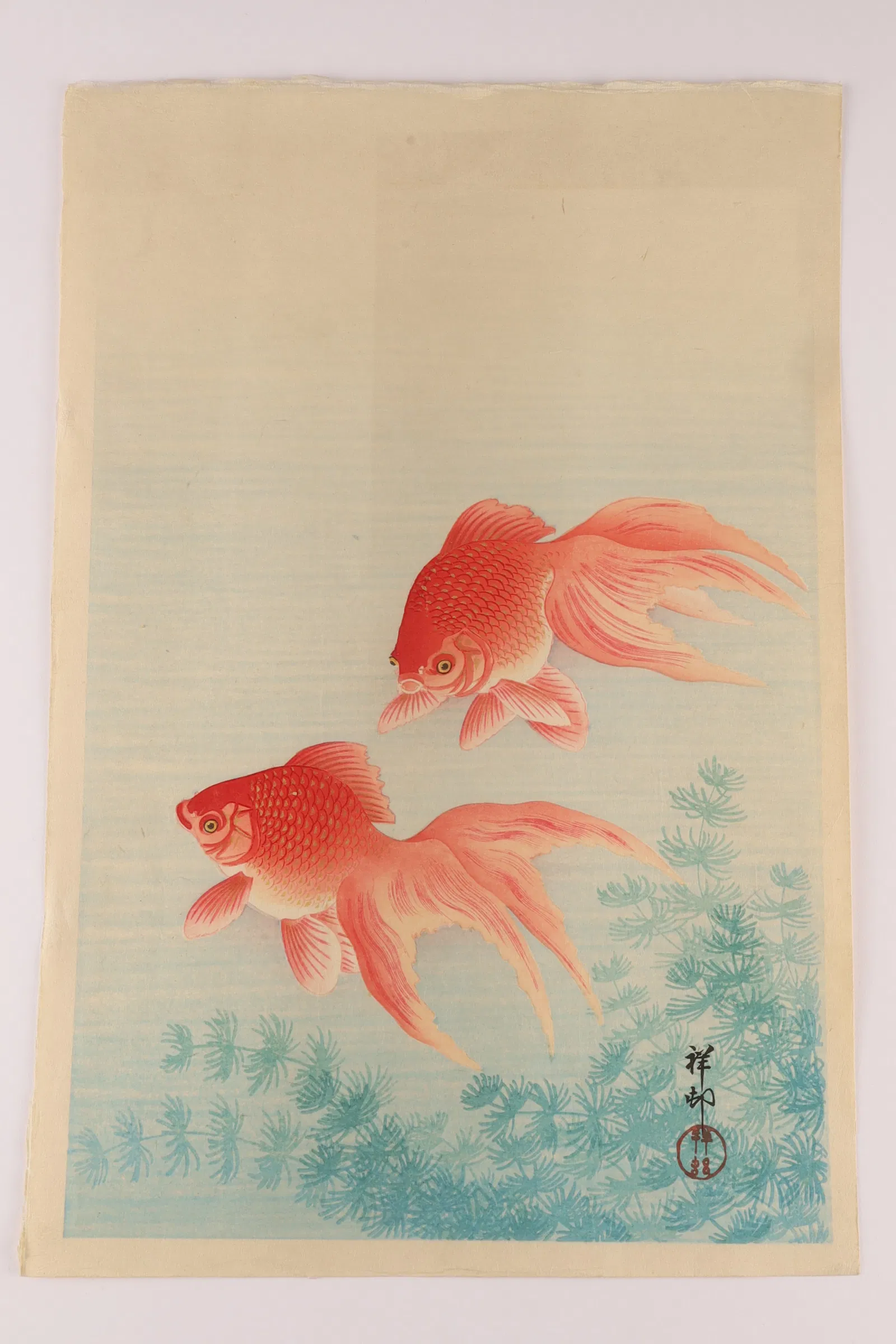 Ohara Shoson (1877-1945) Japanese Woodblock Print of Goldfish, Shin-Hanga
