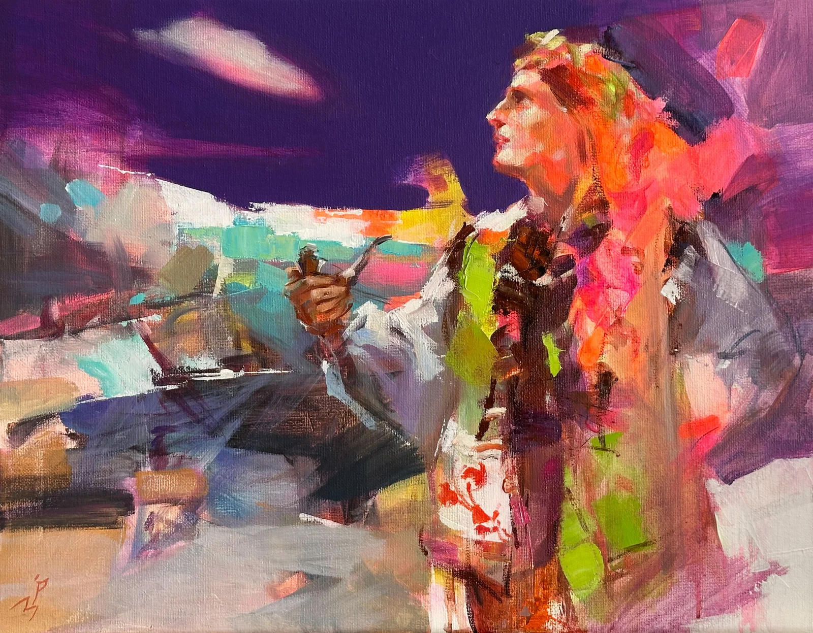 Oil genre painting Woman with a doll Ivan T.