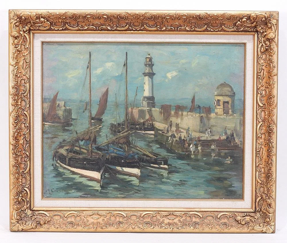 Oil on Canvas signed (Agnus) W. Cowieson, 13 3/4 x 17 3/4", "Harbour Scene".