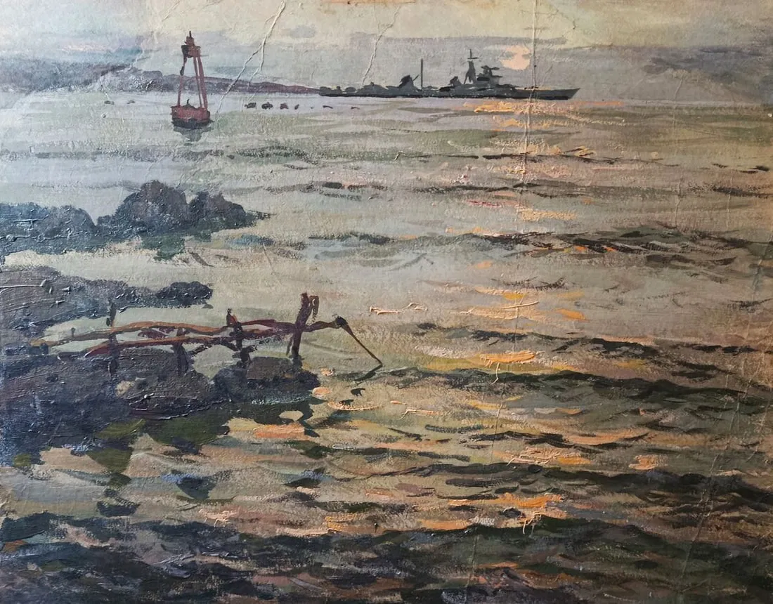 Oil painting A distant ship at sea Alexander Zakharov
