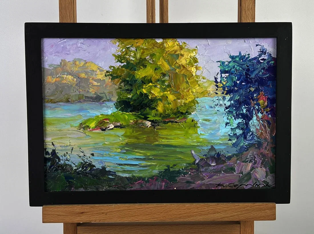 Oil painting A river along the forest Boris Serdyuk