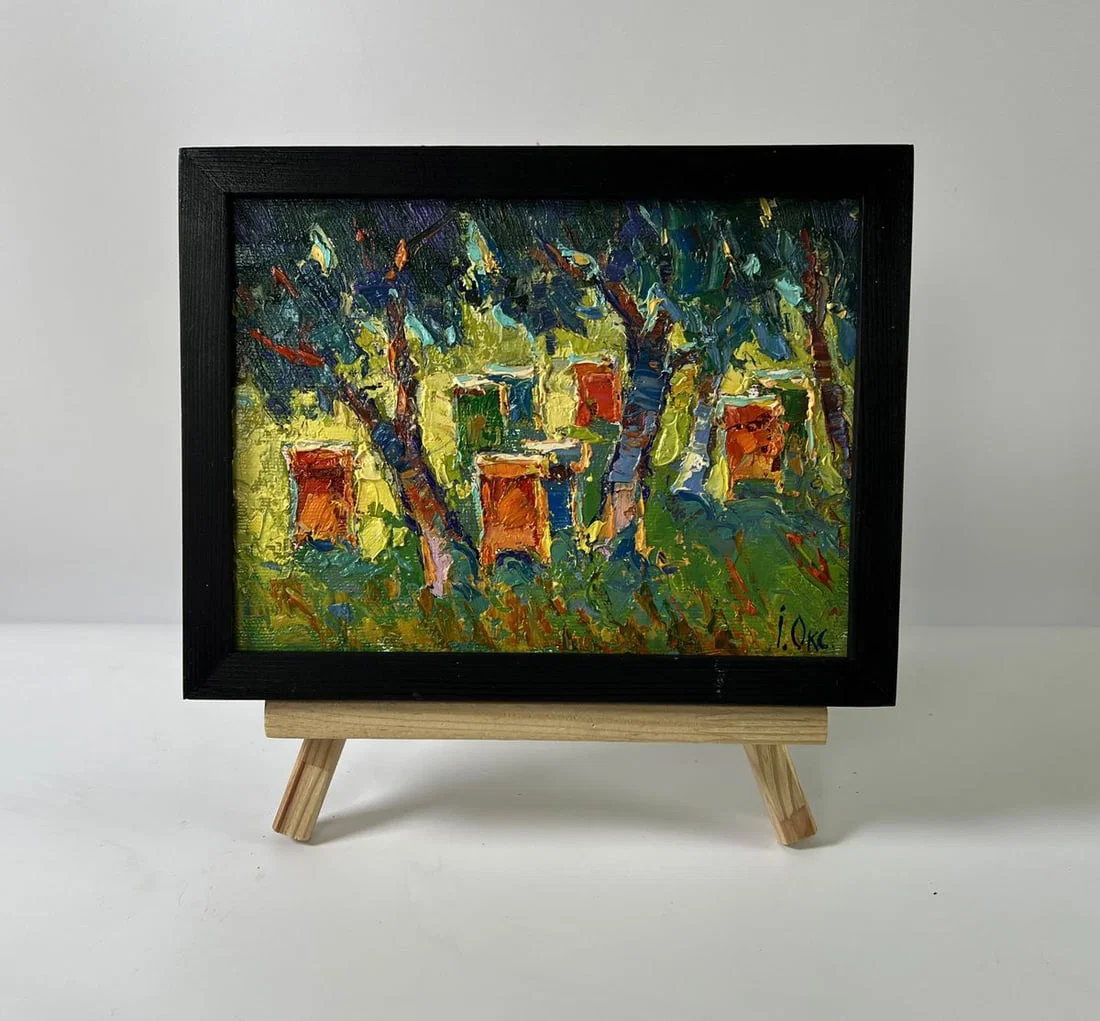 Oil painting Apiary in the forest Oksana Ivanyuk