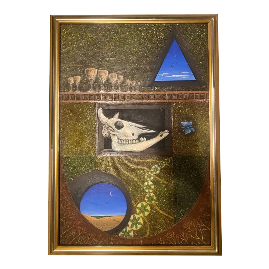 Oil painting: Art of Skull and Triangle with a Sense of Luxury