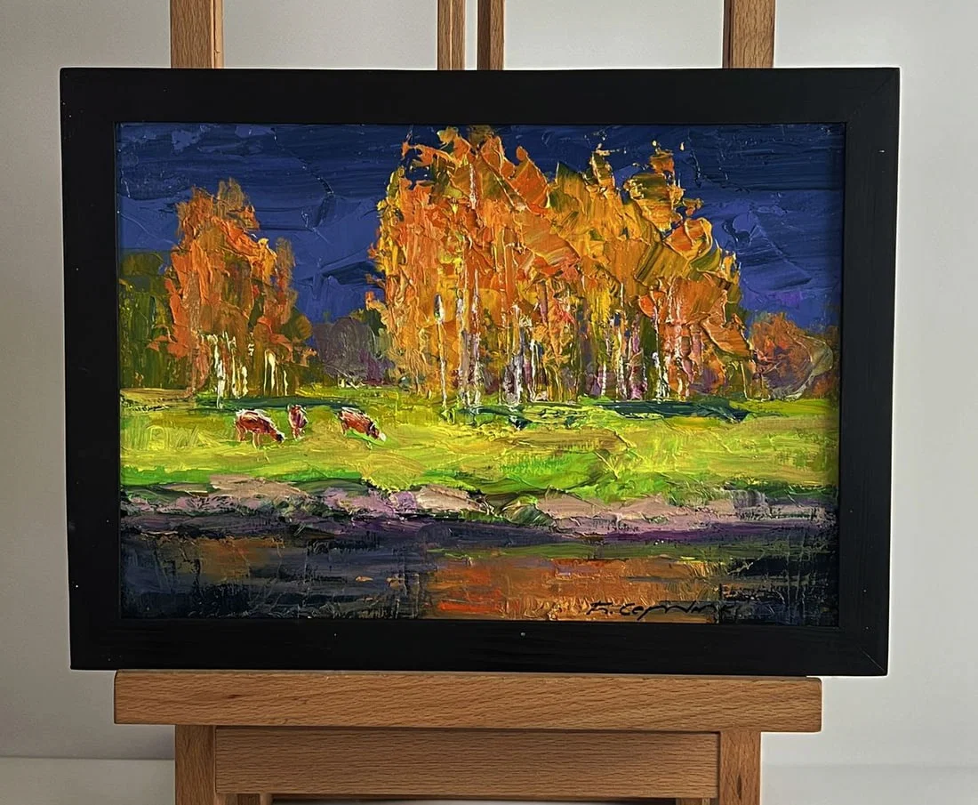 Oil painting Autumn on the shore river Boris Serdyuk
