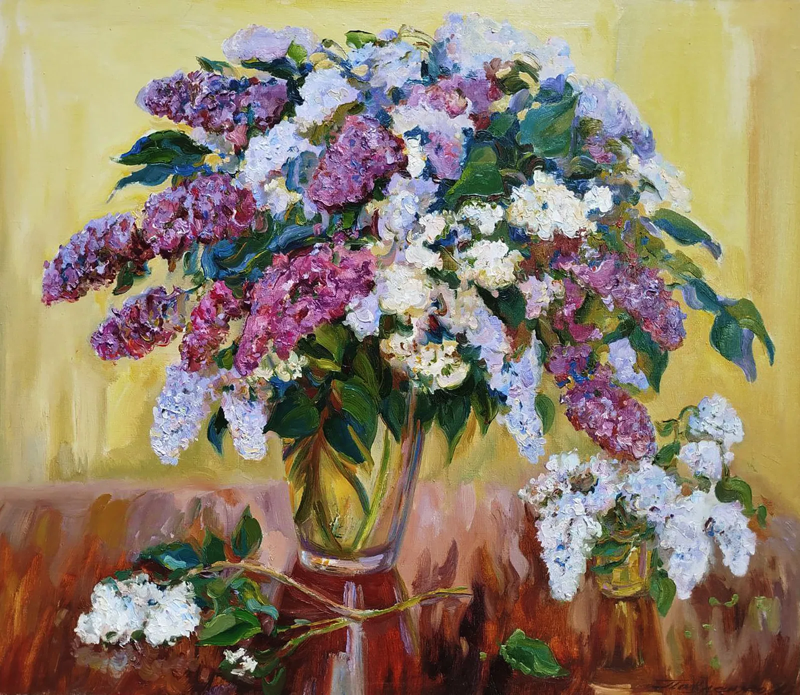 Oil painting Bouquets on a golden background Leonid Pavlenko