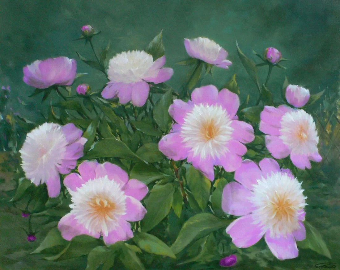 Oil painting Bright peonies Vasily Korkishko