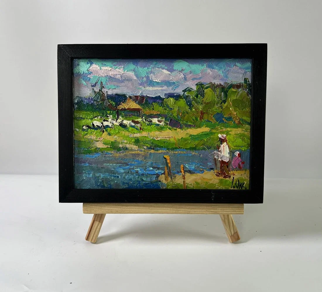 Oil painting By the summer river Oksana Ivanyuk