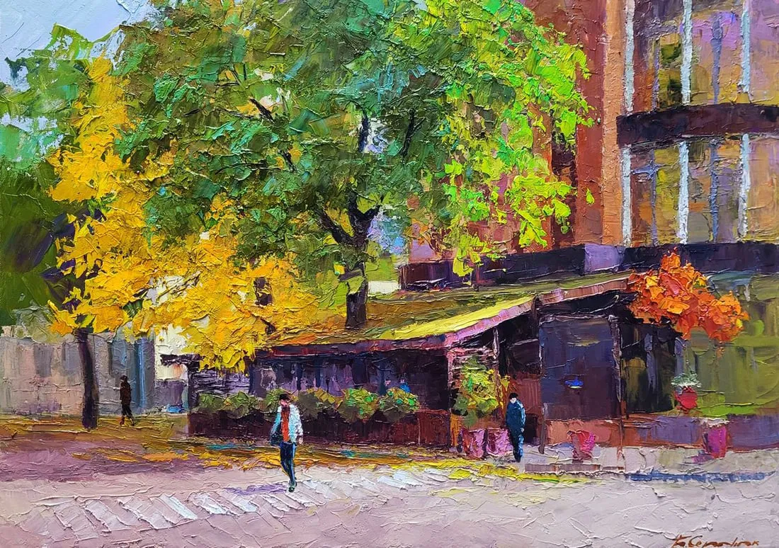 Oil painting Cafe Wine and Friends Boris Serdyuk