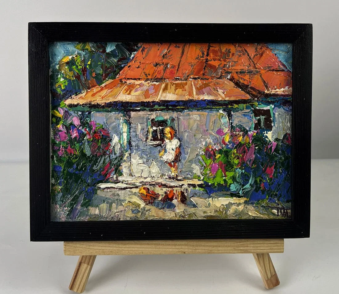 Oil painting Chickens in the Yard Oleksiy Ivanyuk