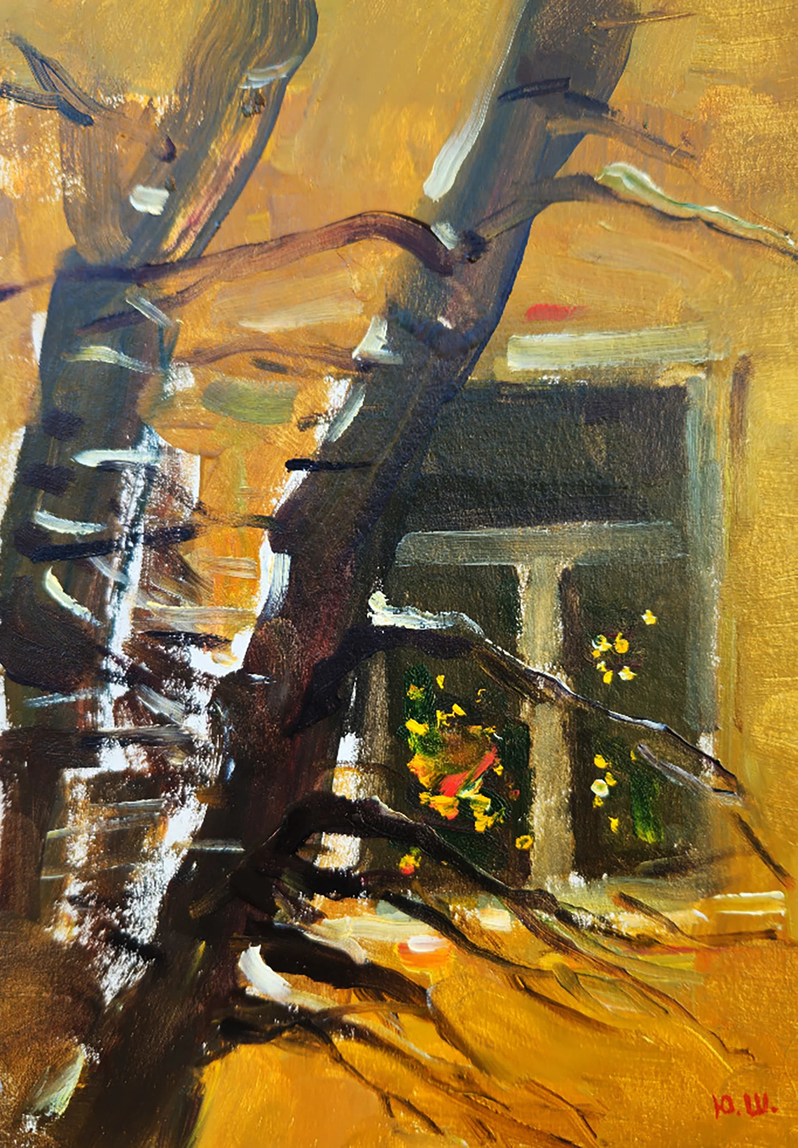 Oil painting Christmas in front of the house Yuri Shkrob